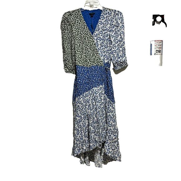Ann Taylor True Wrap Flare Maxi Dress Lined Boho 3/4 Sleeve Blue 00P Floral - Picture 4 of 13